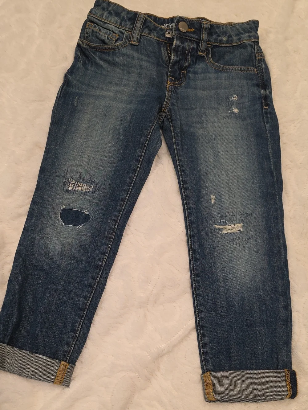GAP Boyfriend Jeans in Medium Blue Distressed Wash